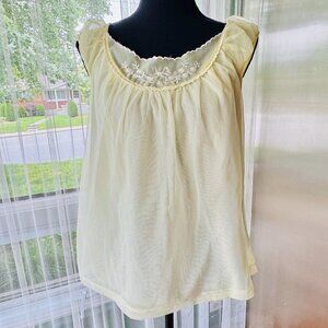 Vintage 70s sleepwear top, yellow sheer babydoll, sleeveless, double layered